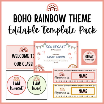 Preview of Editable Template Bundle | Boho Rainbow