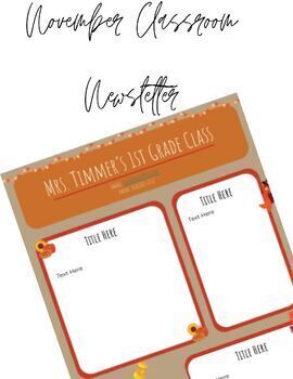Preview of Editable Template - November Classroom Newsletter - Thanksgiving, monthly/weekly