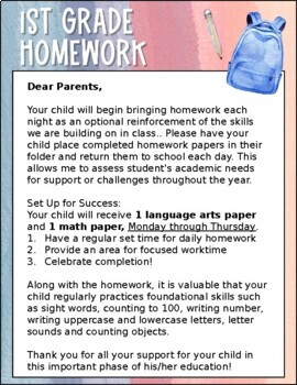 parent homework letter template