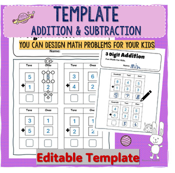 Preview of Editable | Template for 2 and 3 digit addition and subtraction