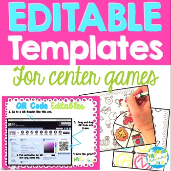 Preview of Editable Templates for center games (Spinners, QR Frames, Clip Cards, Dice)
