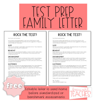 Preview of Test Prep Family Letter Editable