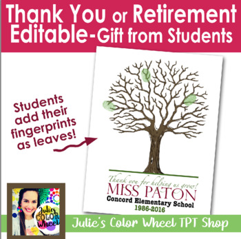 Preview of Editable Thank You, Retirement, Student Teacher, From Students Craft Gift