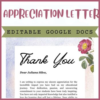 Preview of Editable  Thank you Card Teacher tpt Template | Google Docs