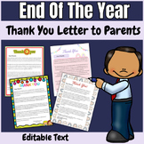 Editable Thank you Letter to Parents From Teachers End Of 