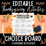 Editable Thanksgiving Activities Digital Choice Board