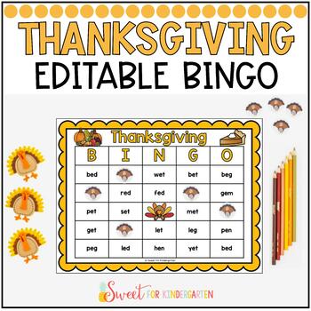Preview of Editable Thanksgiving Bingo Game Template | Phonics Review Game