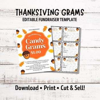 Preview of Editable Thanksgiving Candy Gram, Fall Fundraiser Template