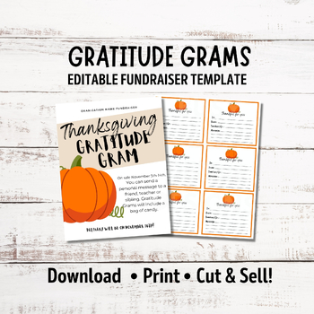Preview of Editable Thanksgiving Candy Gram Fundraiser, Gratitude Grams