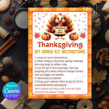 Preview of Editable Thanksgiving Cookie Kit Instructions, DIY Cookie Kit Card, Template