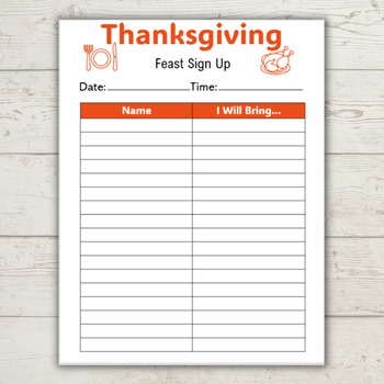 Preview of Editable Thanksgiving Feast Sign Up Sheet - Class Party