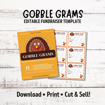 Preview of Editable Thanksgiving Gobble Gram, Fall Candy Grams for School Fundraiser