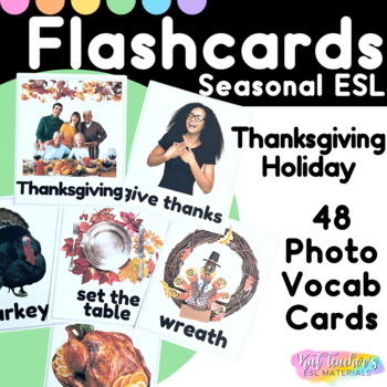 Preview of Editable Thanksgiving Holiday Foods Vocabulary Photo Picture Cards ESL ELL SPED