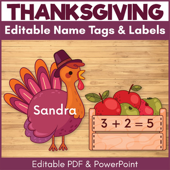 Editable Thanksgiving Name Tags Labels Fall Classroom Decor #2