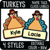 Editable Thanksgiving Name Tags, Turkey Cubby Tags, Fall Classroom Labels