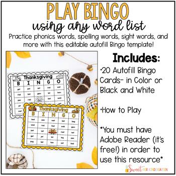 Thanksgiving Bingo Printable Game