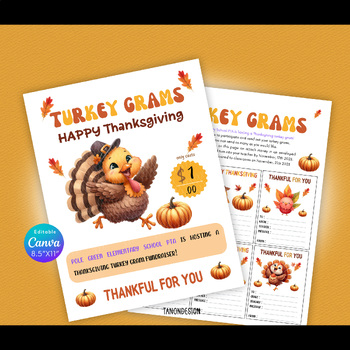 Preview of Editable Thanksgiving Turkey Gram Template, School Candy Gram, School Fundraiser