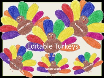 Preview of Editable Thanksgiving Turkey Labels