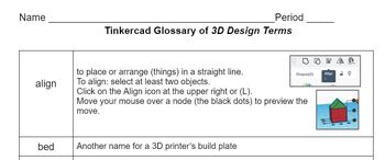 Preview of Editable Tinkercad Glossary of 3D Design Terms/Vocabulary