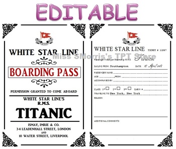 Editable Titanic Passenger Tickets! by Sheena Morris | TPT