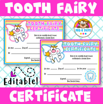 Preview of Tooth Fairy Editable Certificate for Kindergarten to 2nd Grade (NO PREP)