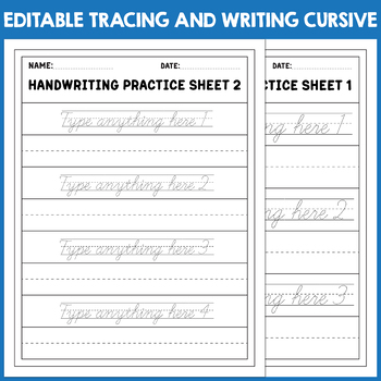 Editable tracing and writing cursive sentences, worksheets by BazLearning