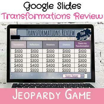 Preview of Editable Transformations Review Jeopardy Game Google Slides (Winter Scenery)