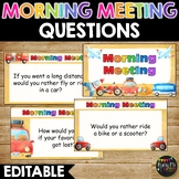 Editable Transportation Themed Morning Meeting | Question 