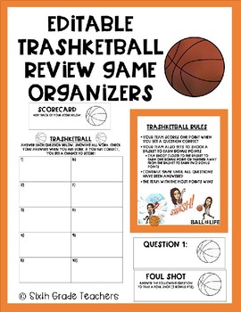 Preview of Editable Trashketball Review Game Organizers