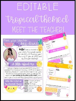Preview of Editable Tropical Meet the Teacher