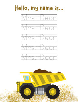 Preview of Editable Trucks Themed Name Tracing Template
