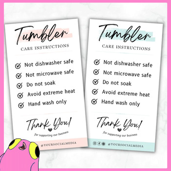 Preview of Editable Tumbler Care Card Template (5 Colors) for Canva - Business Branding