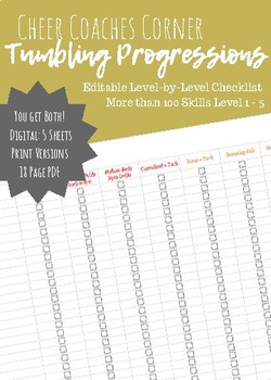 Preview of Editable Tumbling Progression Tracking Tool - Cheerleading Coach Resource