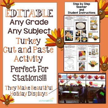 Preview of EDITABLE Turkey Cut and Paste Activity Any Concept Any Grade