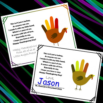 Preview of Editable Turkey Handprint Poem Craft for Thanksgiving - Preschool, Kindergarten
