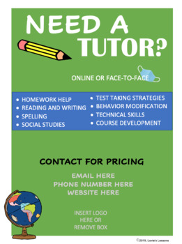 Preview of Editable Tutor Flyer- Start your Business Today!