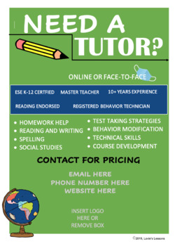 Preview of Editable Tutor Flyer- Start your Business today
