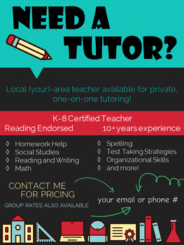 Editable Tutoring Flyer by Peachlily Teach | Teachers Pay Teachers