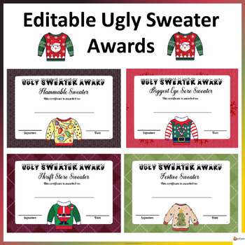 Editable Ugly Christmas Sweater Award Certificates by A Plus Learning