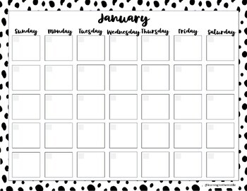 Preview of Editable Undated Polka Dot Calendar