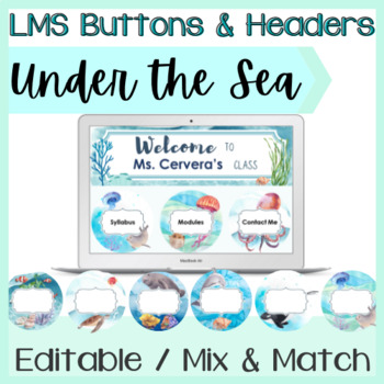 Preview of Google Classroom Headers and Buttons EDITABLE Under the Sea LMS Theme