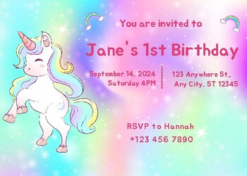 Preview of Editable Unicorn Invitation Unicorn Party Invitation Unicorn Birthday Invitation