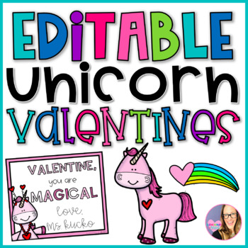 Preview of Editable Unicorn Valentine Cards