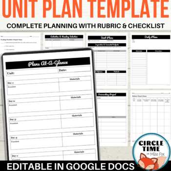 Preview of EDITABLE Unit Lesson Planning Template, Google Docs Curriculum Planner