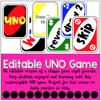 Preview of Editable Uno Game **SPANISH & ENGLISH INCLUDED**