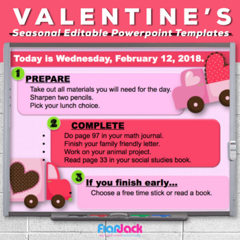 Preview of Editable VALENTINE'S DAY Themed Morning Work PowerPoint Templates