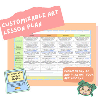 Preview of Editable VISUAL ART Lesson Plan Template - *ALL Standards Embedded K-8*