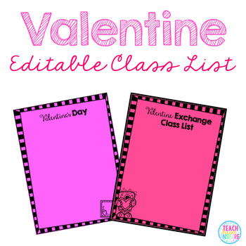 Preview of Editable Valentine Class List