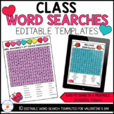 Editable Valentine Class Word Search Puzzle Templates- Pri