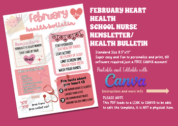 Preview of Editable Valentine Heart Health Bulletin/Newsletter for School Nurse/health PDF